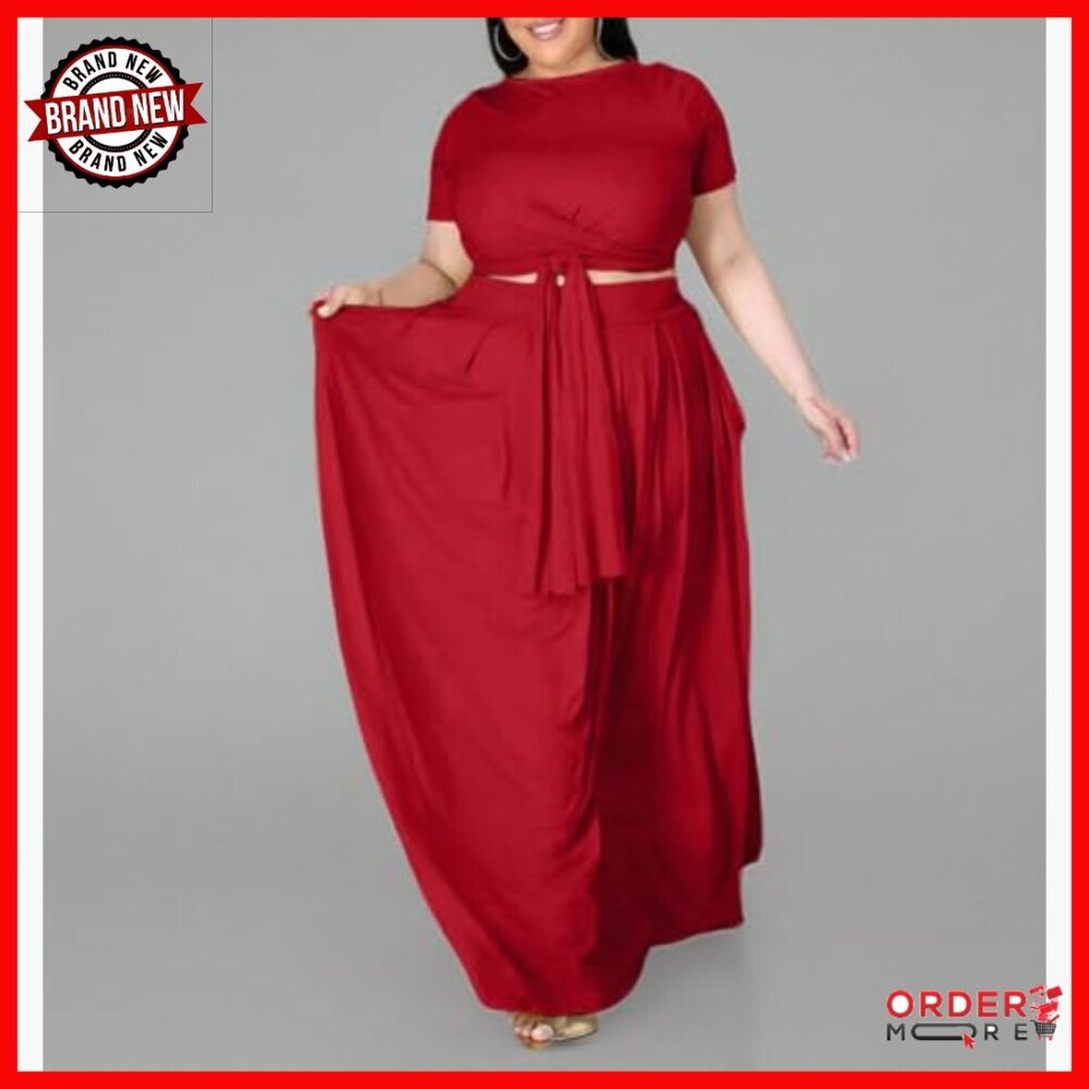 Plus Size 2 Piece Dress Set Polyester Crop Top Maxi Skirt Boho - Picture 6 of 6